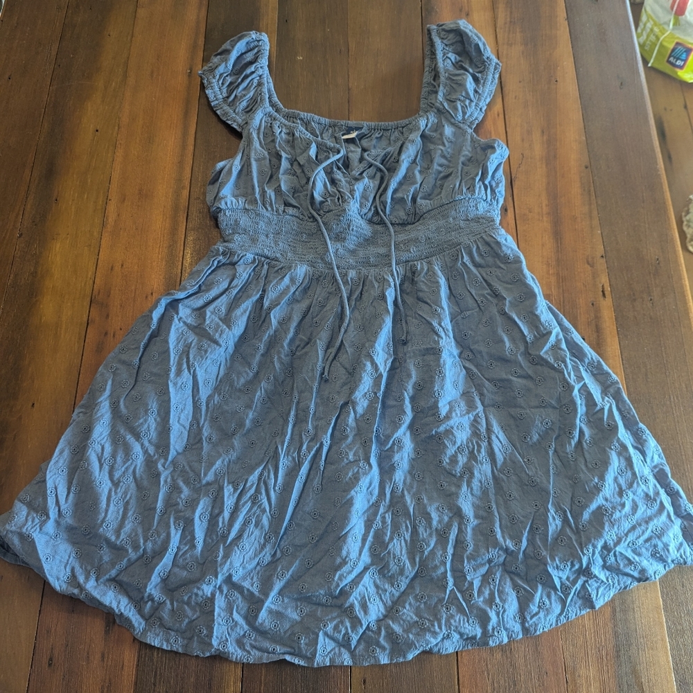 Old Navy Blue Midi Smocked Flared Dress Petite Large Waist Elastic